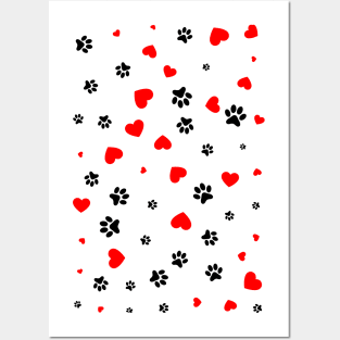 pattern with hearts and paw print - I love animals Posters and Art